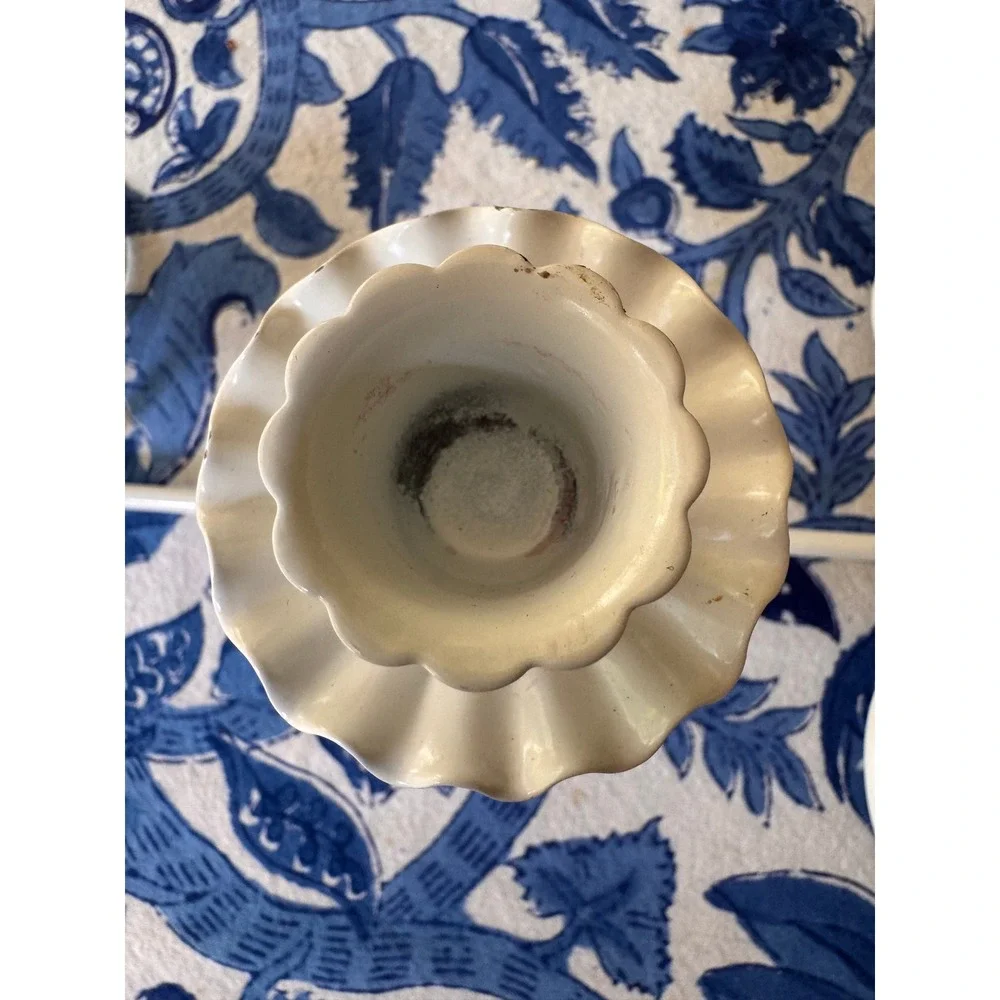 Vintage White Wrought Iron 5 Cup Scalloped Candle Holder Centerpiece Shabby Chic